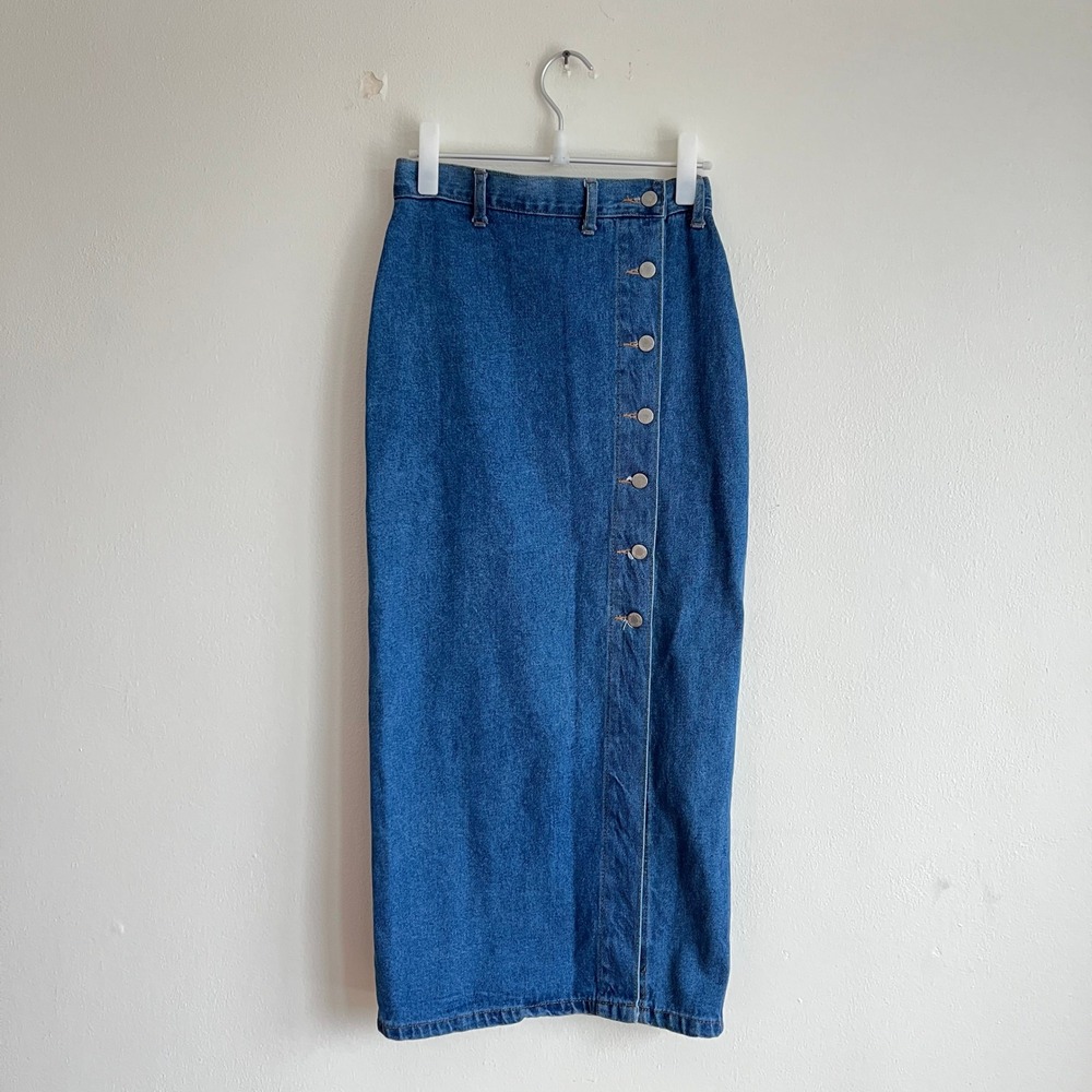 VTG Billy Blues Denim Maxi Skirt Column High Waisted Made in‎ USA 90s Y2K Phoebe